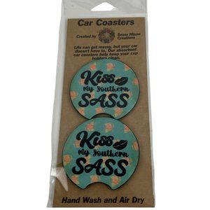 Car Coasters Kiss My Southern Sass Country Girl Life Set of 2 Neoprene Absorbent